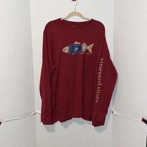 Vineyard Vines Maroon Long Sleeve with Fish Design